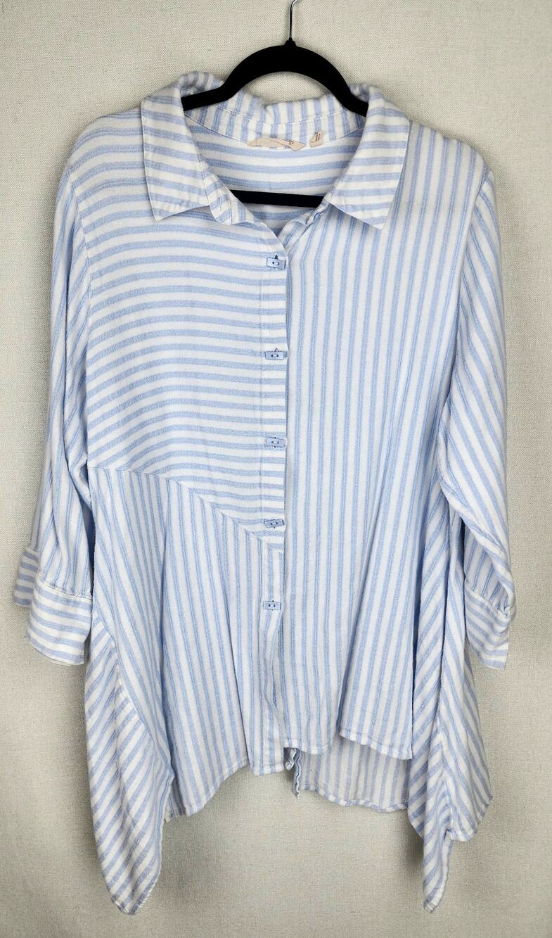 Soft surroundings Shirt Women 1X Striped button-up handkerchief beachy coastal
